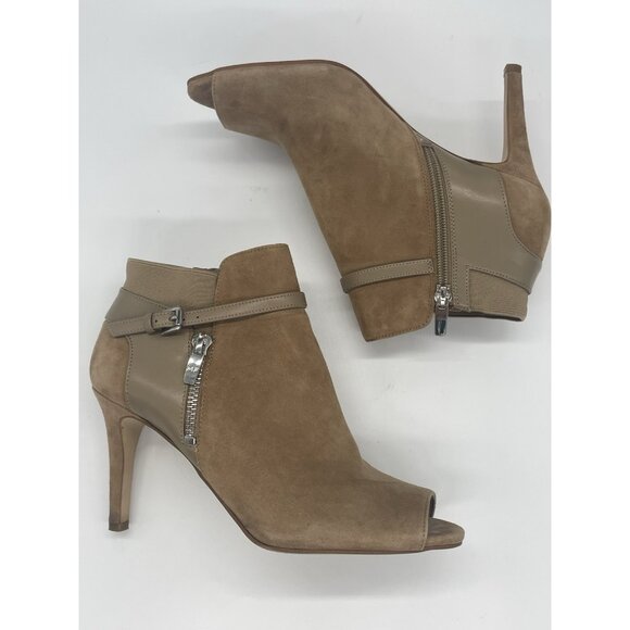 Marc Fisher Shoes - Marc Fisher Shimmee Camel Suede Peep-Toe Ankle Boots Booties Sz 7.5 Party Casual